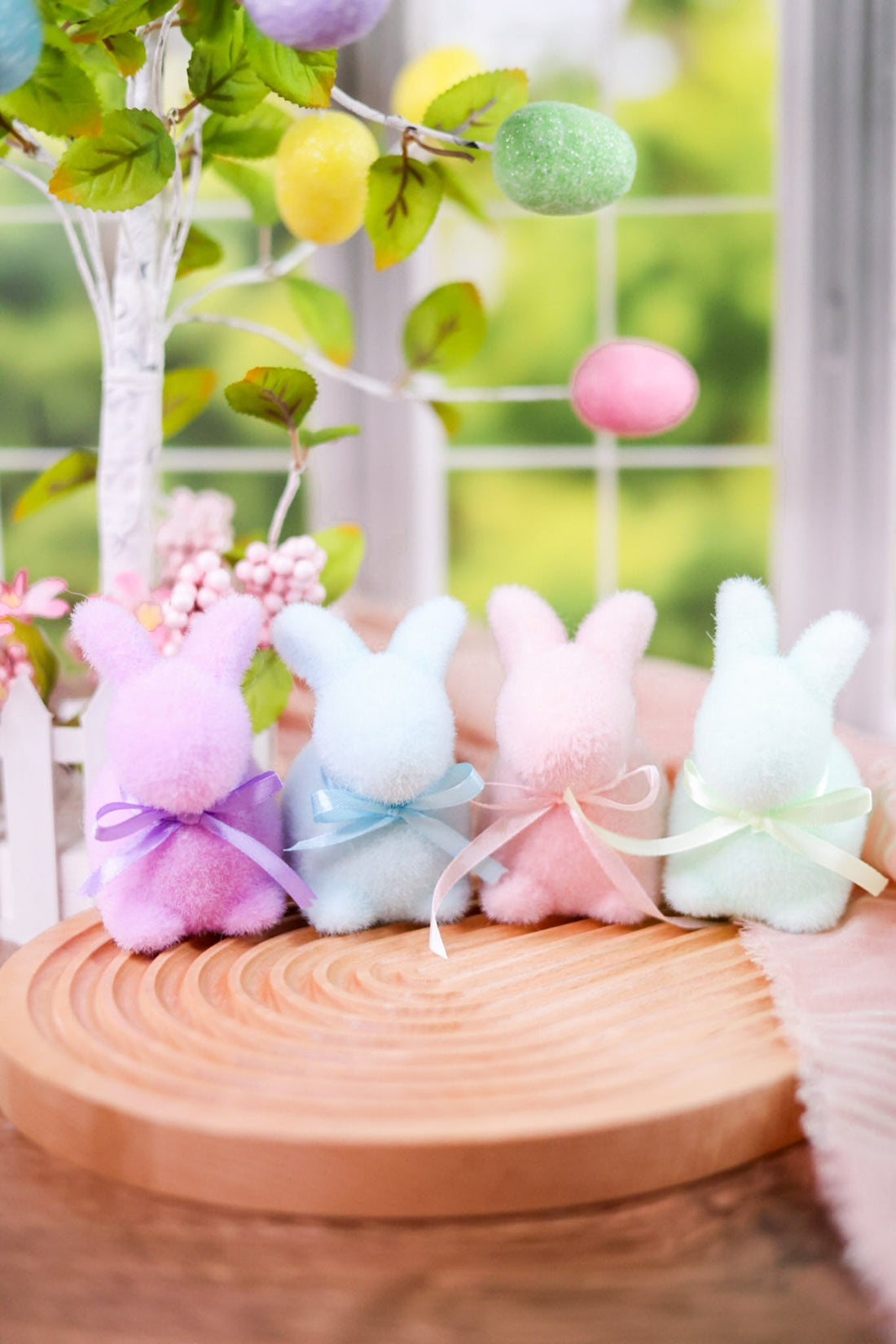 Set of 4 Miniature Flocked Bunnies - Whiskey Skies - RAZ IMPORTS