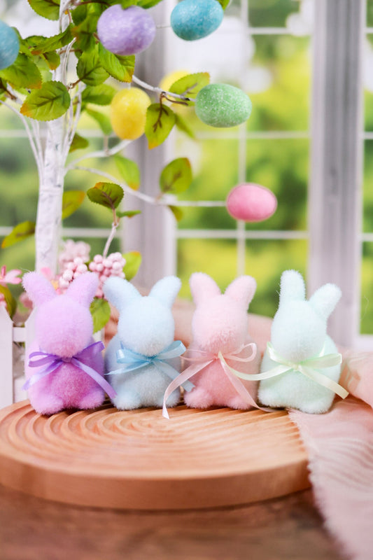 Set of 4 Miniature Flocked Bunnies - Whiskey Skies - RAZ IMPORTS