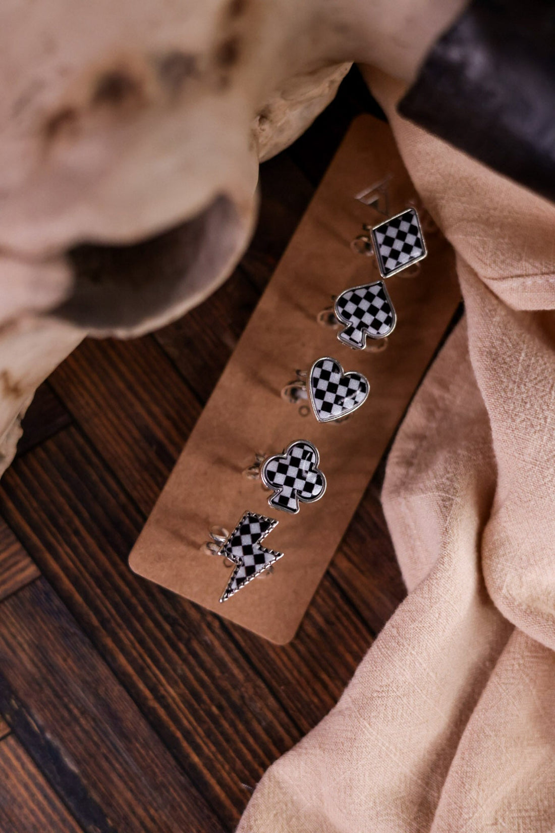 Set of 5 Checkered Western Symbol Rings - Whiskey Skies - SNOWING WEST