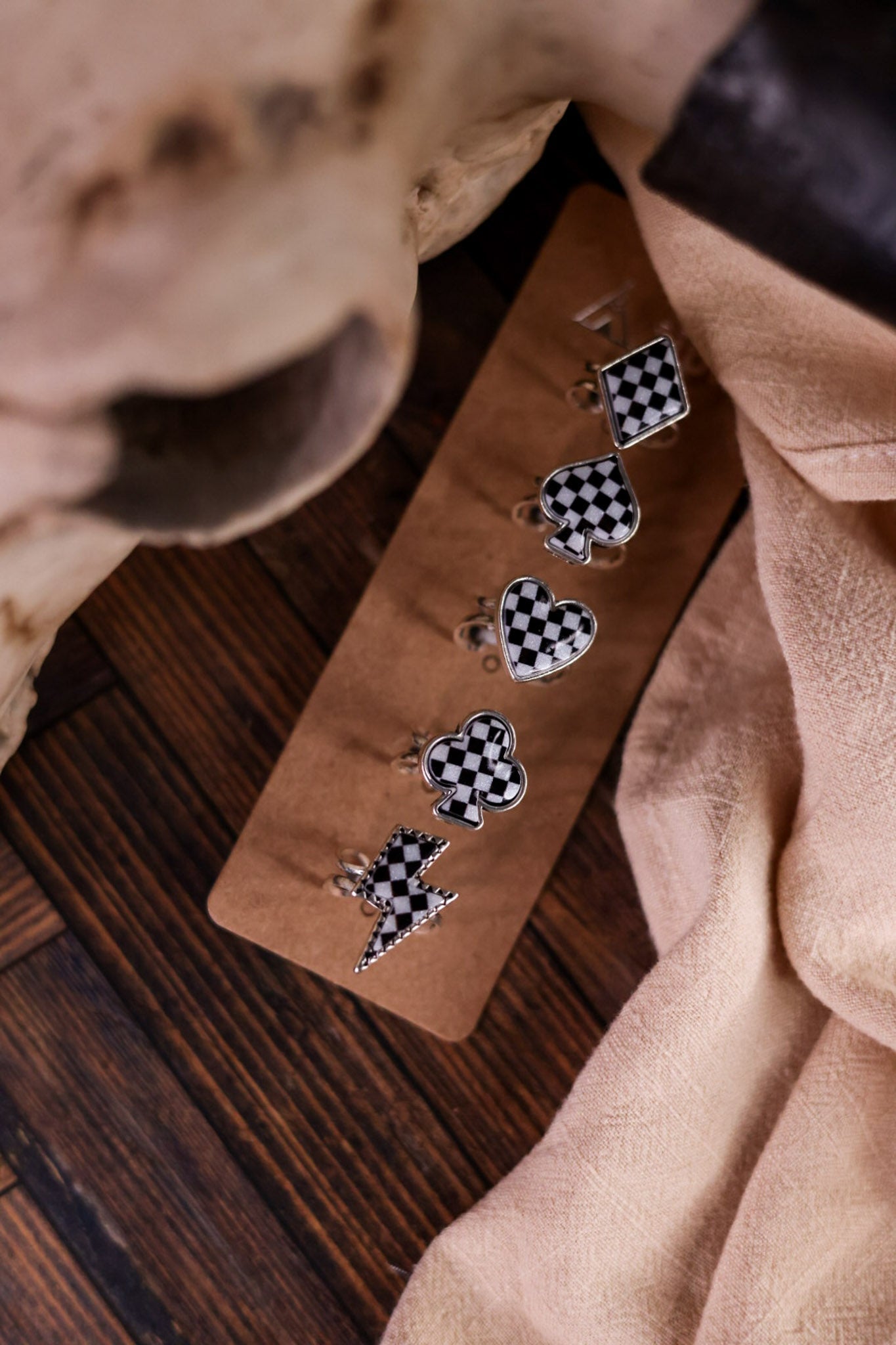 Set of 5 Checkered Western Symbol Rings - Whiskey Skies - SNOWING WEST