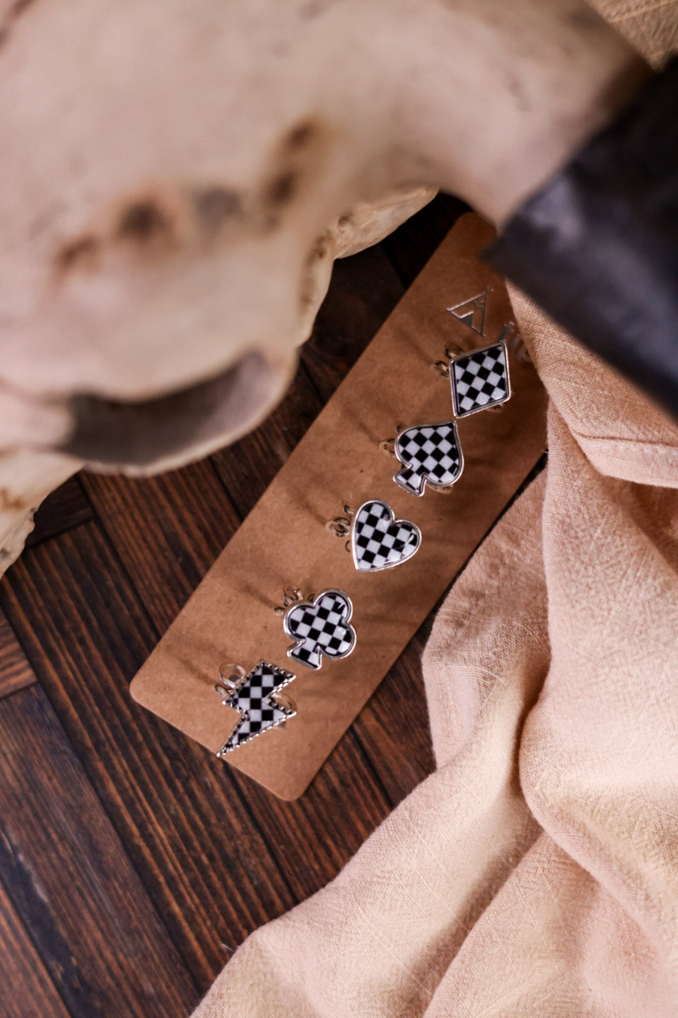 Set of 5 Checkered Western Symbol Rings - Whiskey Skies - SNOWING WEST