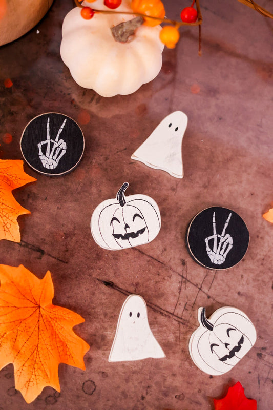 Set of 6 Black and White Halloween Ledgies - Whiskey Skies - ADAMS & CO