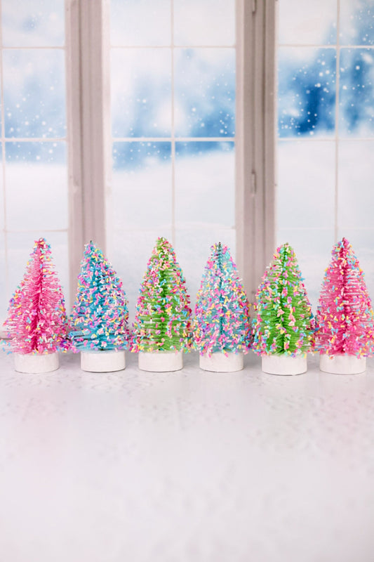 Set Of Six Colorful Bottle Brush Trees With Sprinkles - Whiskey Skies - RAZ IMPORTS