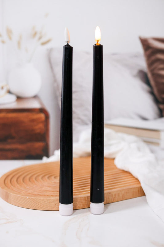 Set Of Two Black Taper Battery Operated Candles - Whiskey Skies - RAZ IMPORTS