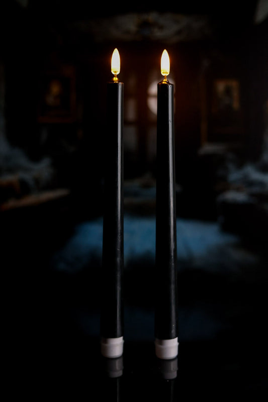 Set Of Two Black Taper Battery Operated Candles - Whiskey Skies - RAZ IMPORTS