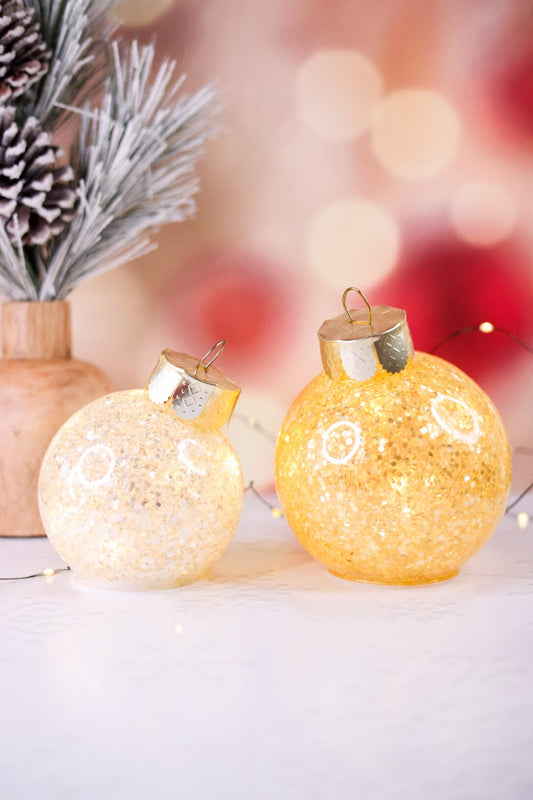 Set Of Two Glass Light - Up Glitter Ornaments - Whiskey Skies - TRANSPAC