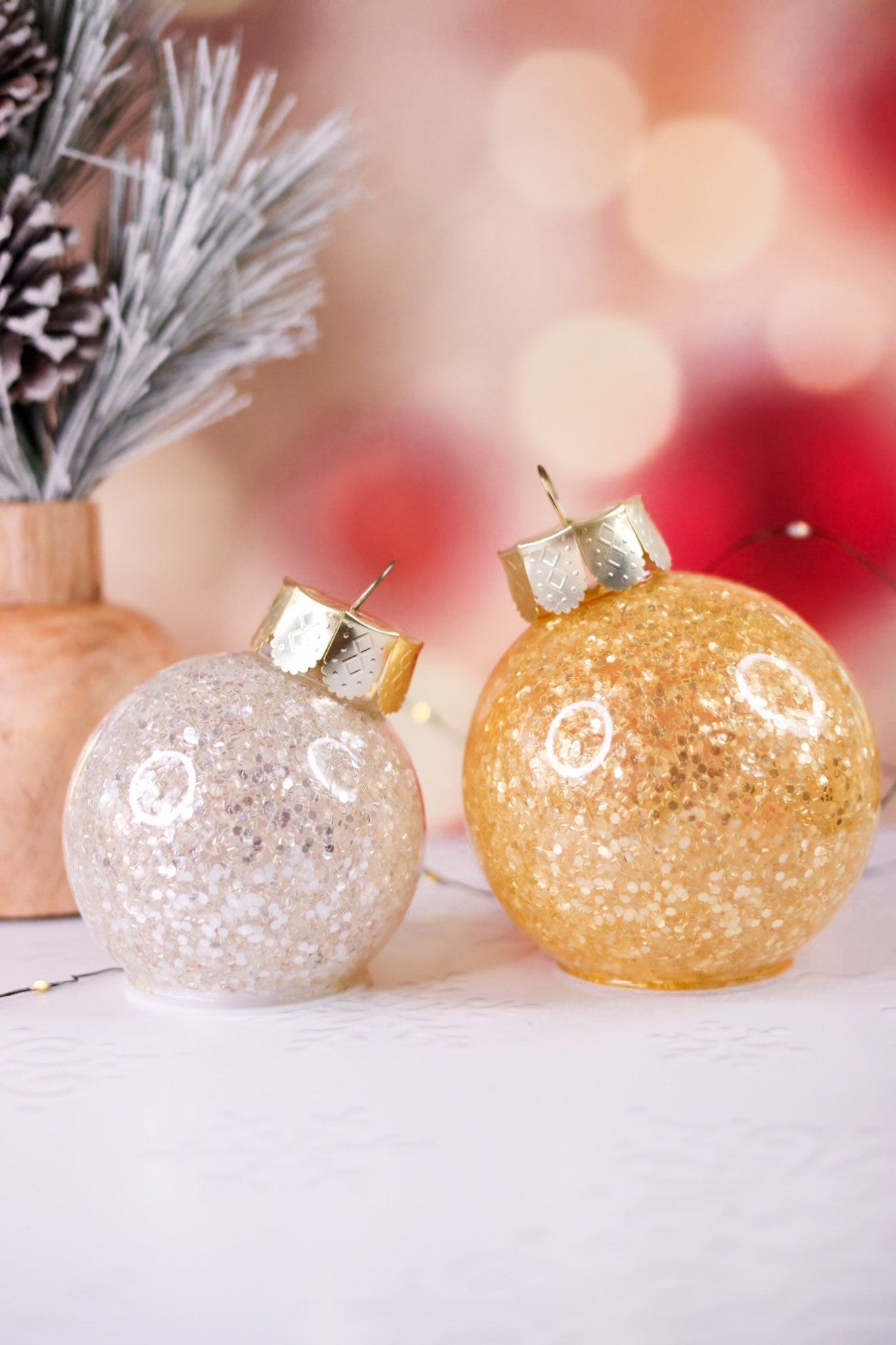Set Of Two Glass Light - Up Glitter Ornaments - Whiskey Skies - TRANSPAC