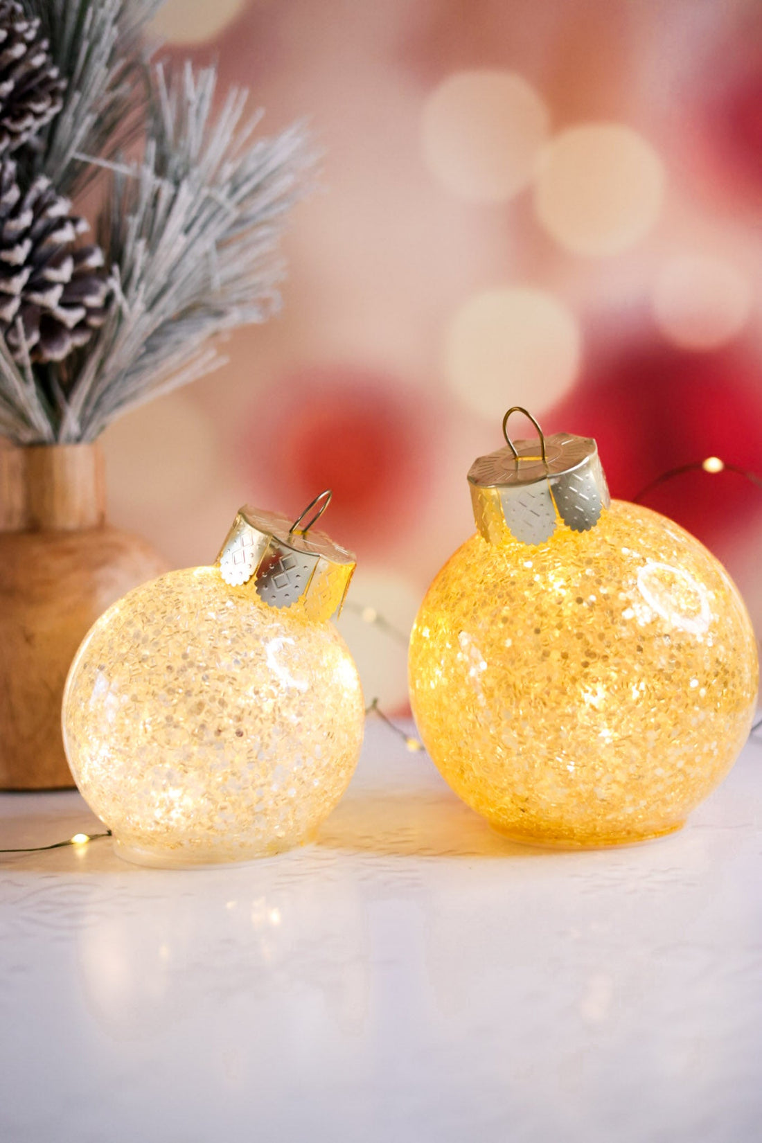Set Of Two Glass Light - Up Glitter Ornaments - Whiskey Skies - TRANSPAC