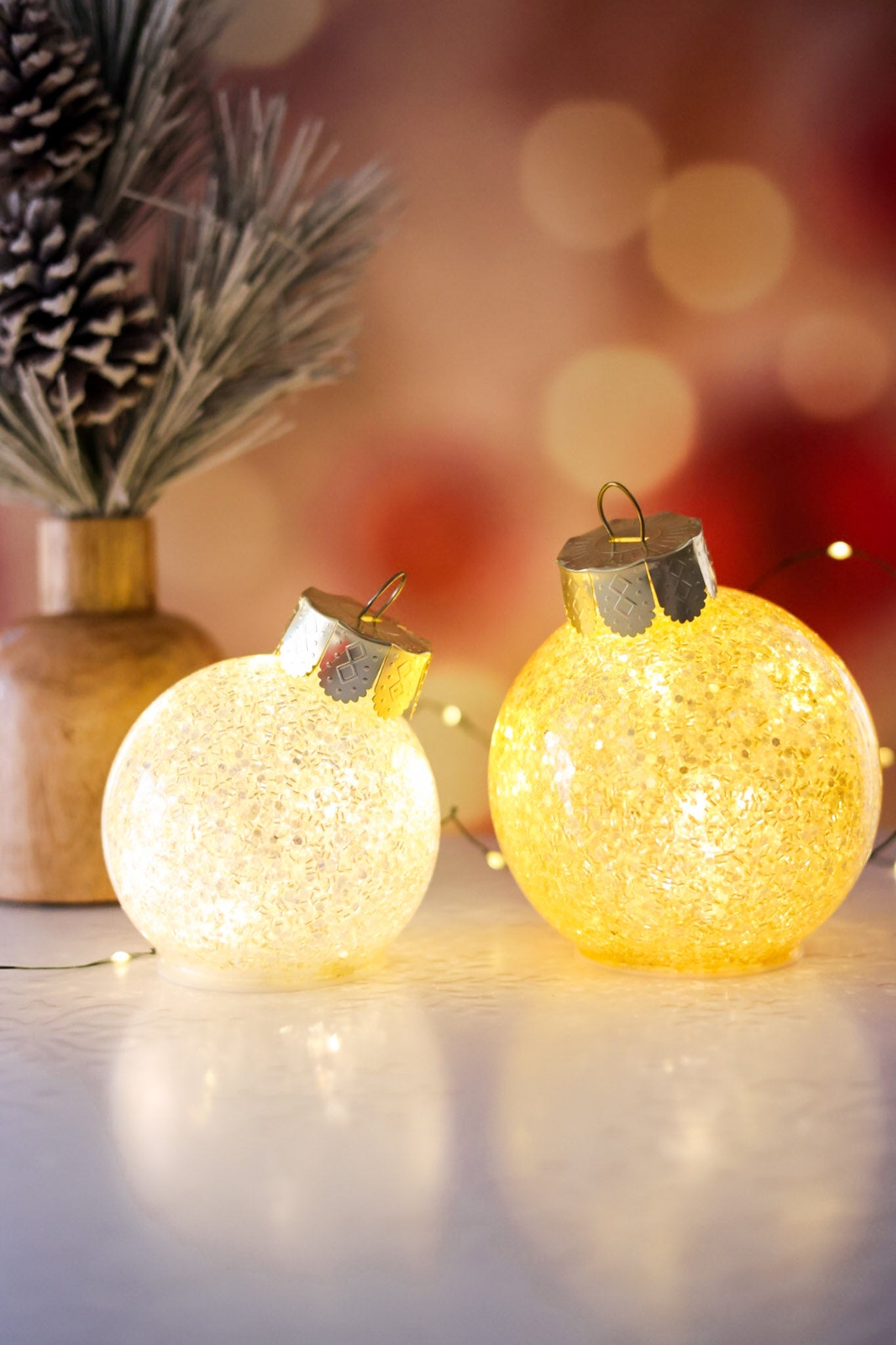 Set Of Two Glass Light - Up Glitter Ornaments - Whiskey Skies - TRANSPAC
