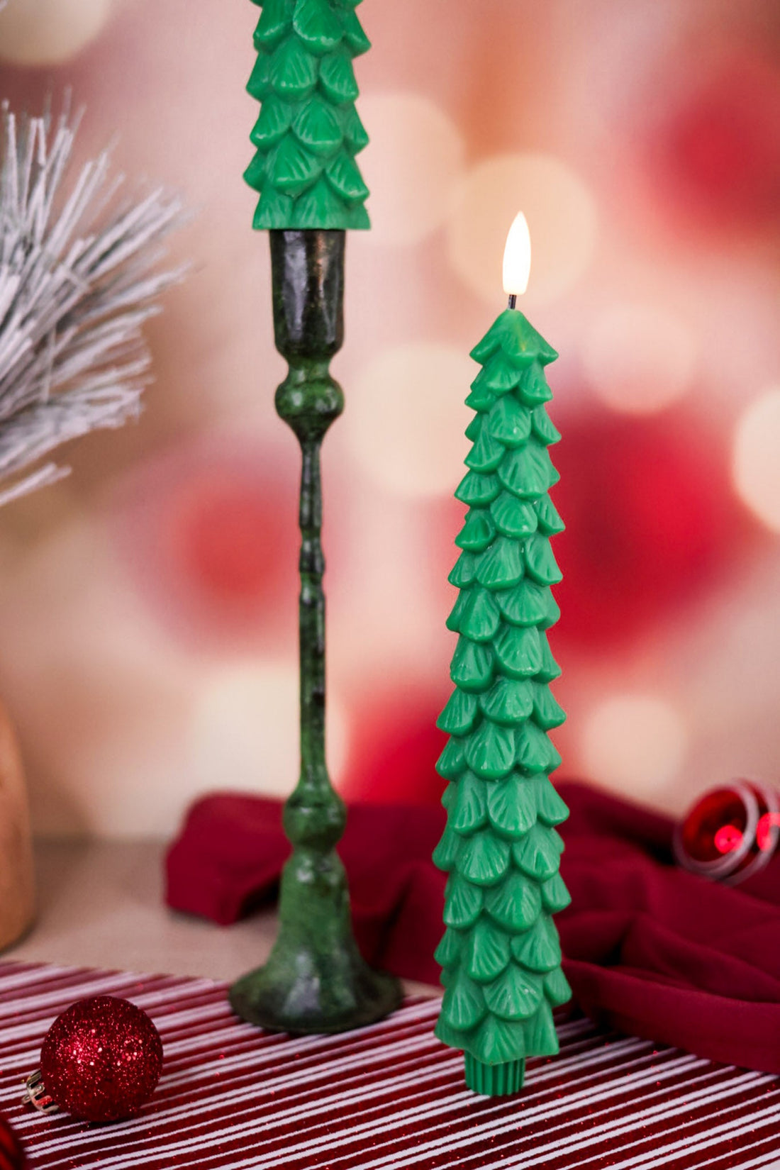 Set Of Two Green Christmas Tree Light Up Taper Candles - Whiskey Skies - RAZ IMPORTS