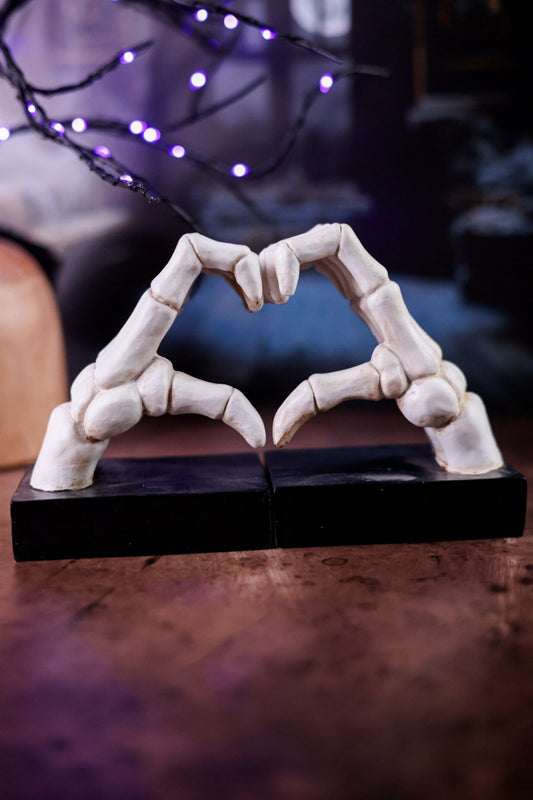 Set of Two Skeleton Heart Hand Bookends - Whiskey Skies - TRANSPAC