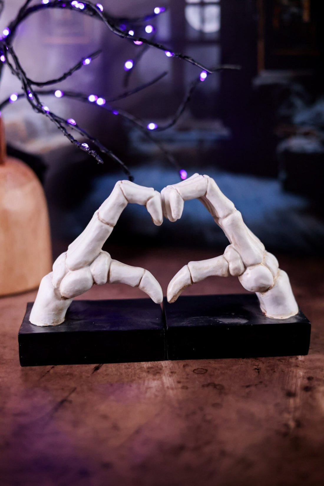 Set of Two Skeleton Heart Hand Bookends - Whiskey Skies - TRANSPAC