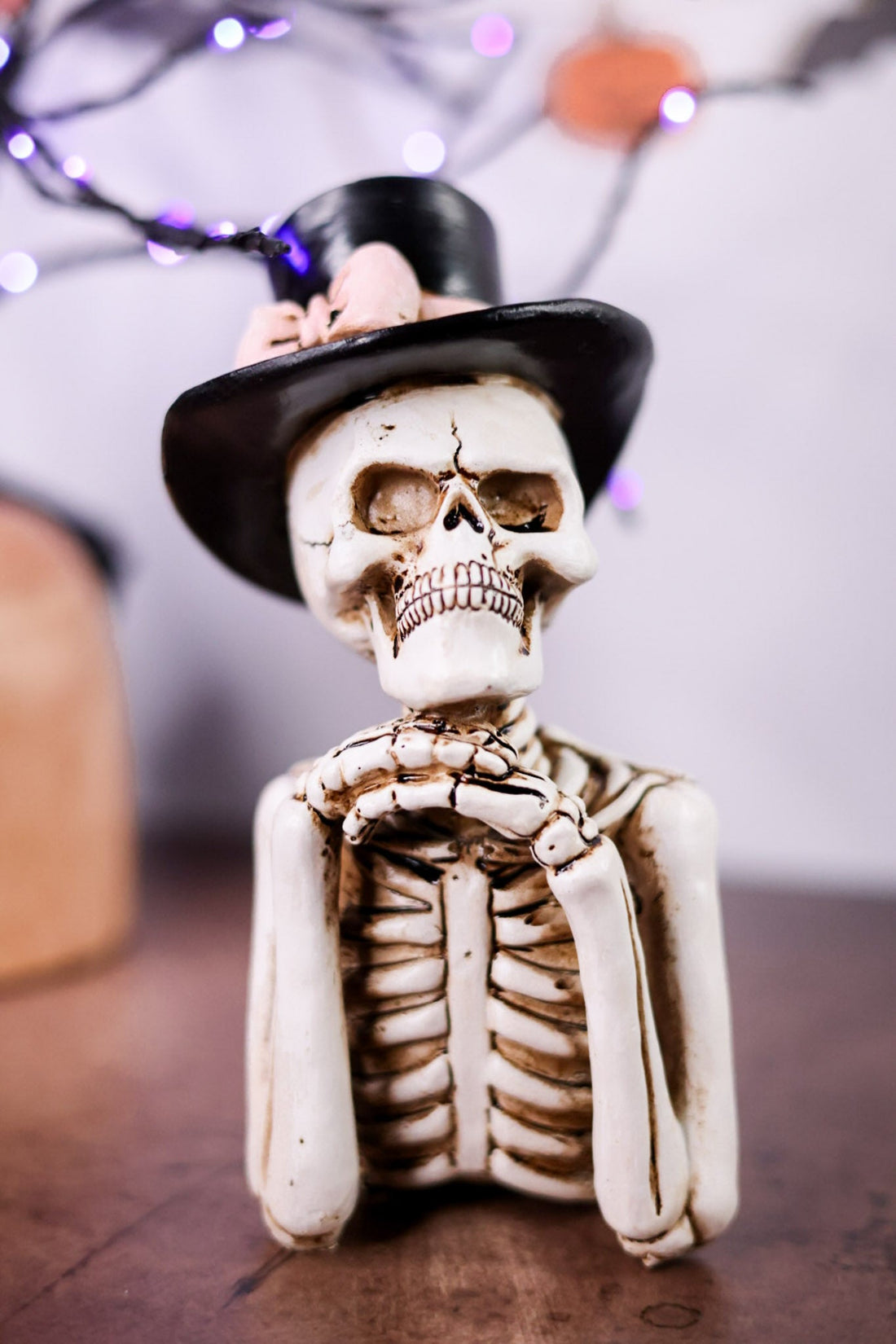 Set Of Two Skeleton In Top Hat Resin Sitters - Whiskey Skies - TRANSPAC
