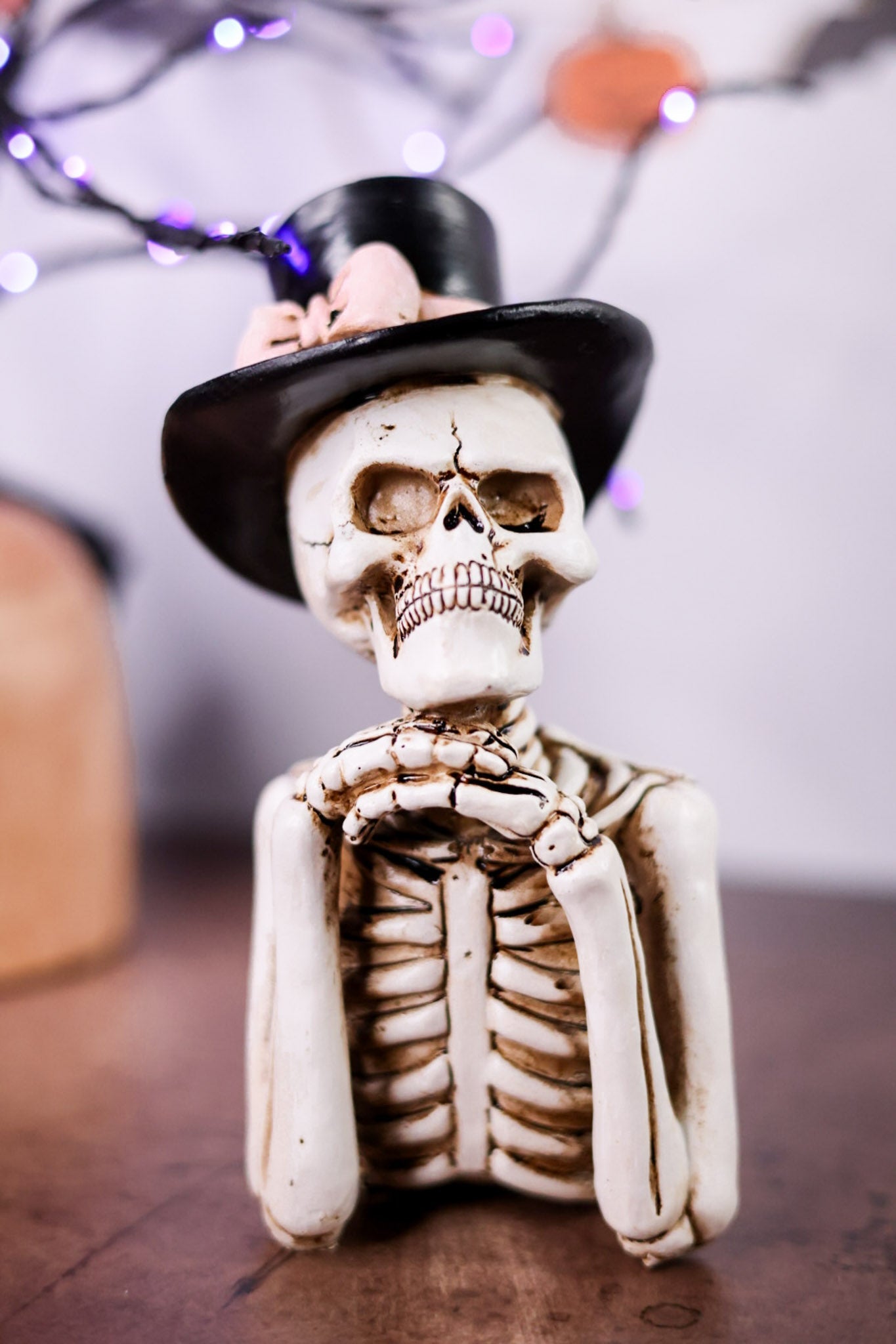 Set Of Two Skeleton In Top Hat Resin Sitters - Whiskey Skies - TRANSPAC