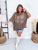 Sheer Brown Button Down Top W/ Turquoise Buttons & Side Slit - Whiskey Skies - 2 FLY CO.