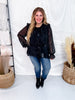 Sheer Chiffon Black Blouse W/ Cascading Ruffle Trim - Whiskey Skies - ODDI