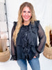 Sheer Chiffon Black Blouse W/ Cascading Ruffle Trim - Whiskey Skies - ODDI