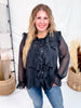 Sheer Chiffon Black Blouse W/ Cascading Ruffle Trim - Whiskey Skies - ODDI