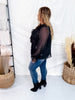 Sheer Chiffon Black Blouse W/ Cascading Ruffle Trim - Whiskey Skies - ODDI