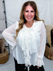 Sheer Ivory Chiffon Blouse With Cascading Ruffle Trim - Whiskey Skies - ODDI