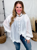Sheer Pleated Shirt With Ruffled Collar And Balloon Sleeves - Whiskey Skies - SEW IN LOVE
