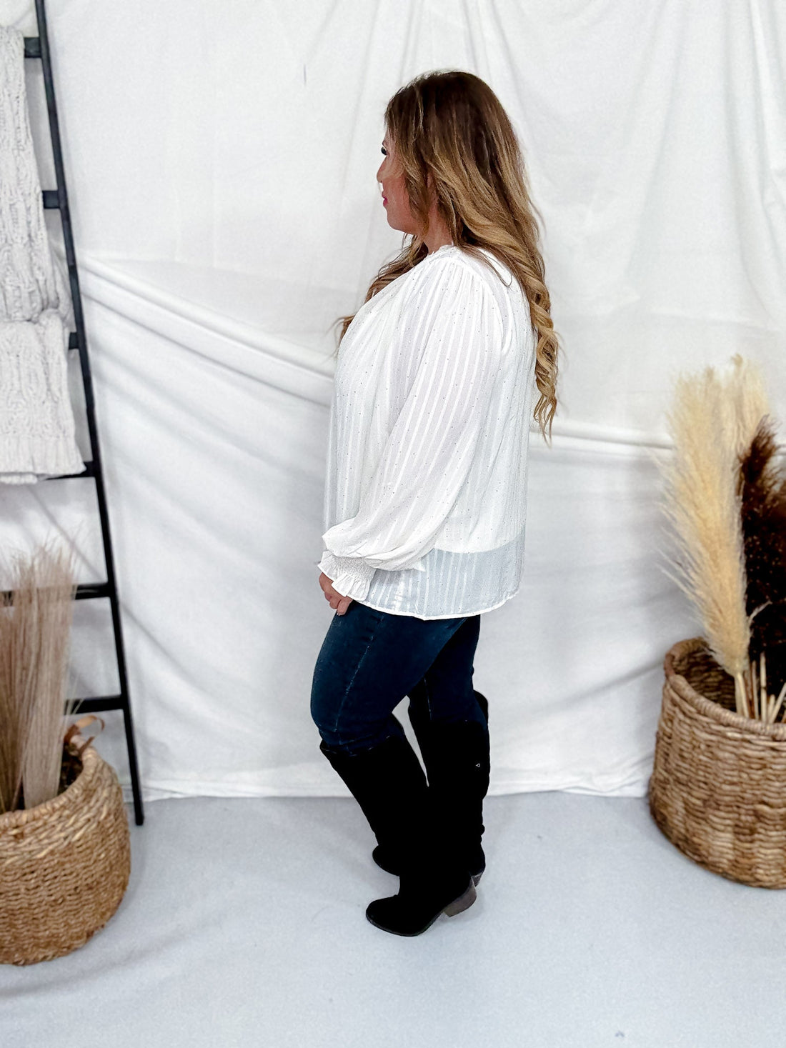 Sheer White Chiffon Blouse With Rhinestones - Whiskey Skies - ODDI