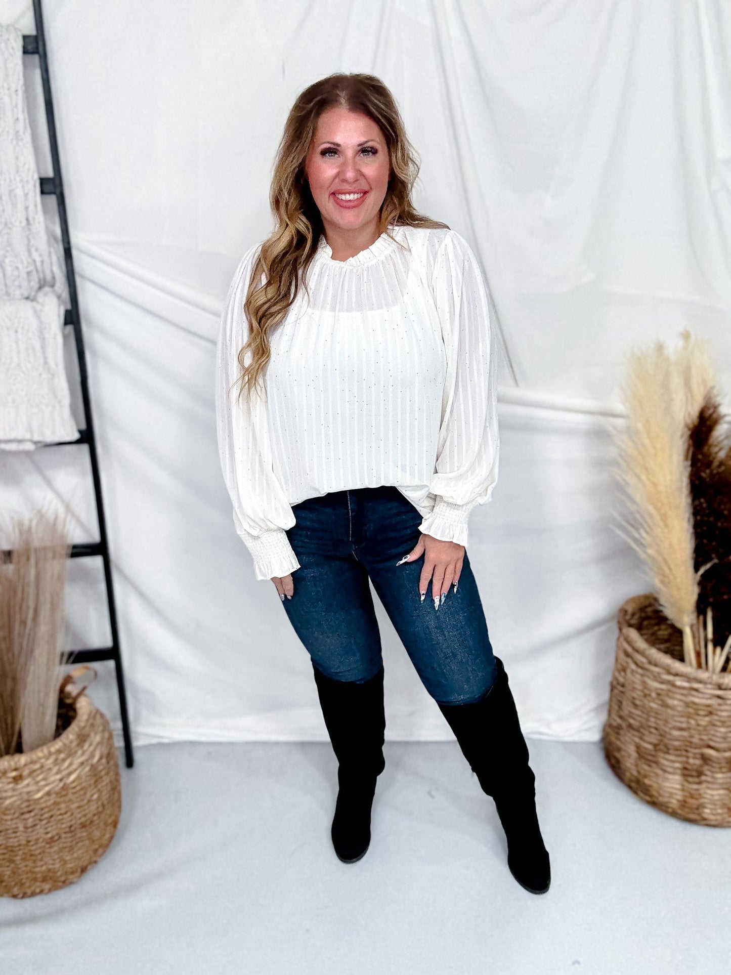 Sheer White Chiffon Blouse With Rhinestones - Whiskey Skies - ODDI