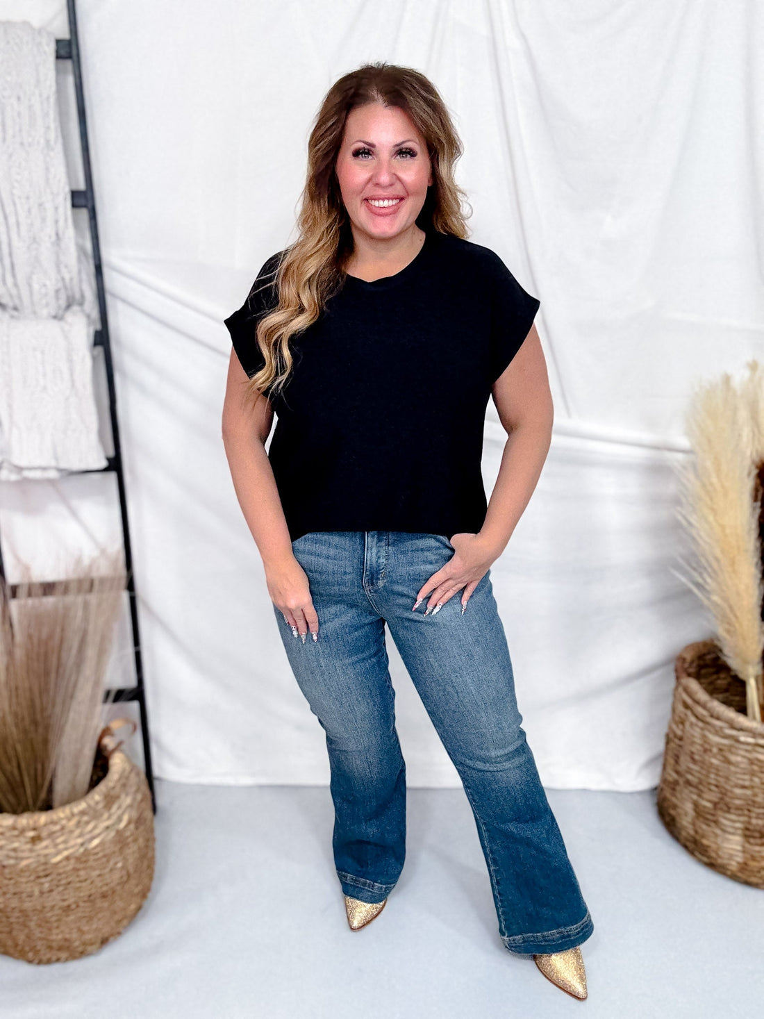 Shimmery Black Round Neck Top With Cap Sleeves - Whiskey Skies - SEW IN LOVE