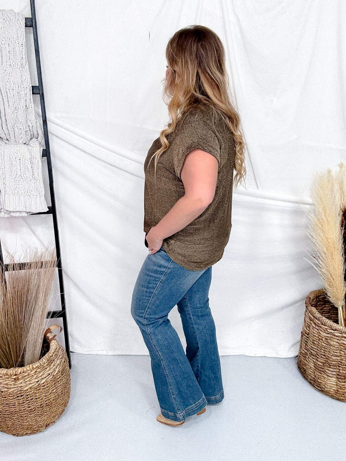 Shimmery Bronze Top With Cap Sleeves & Round Neckline - Whiskey Skies - SEW IN LOVE