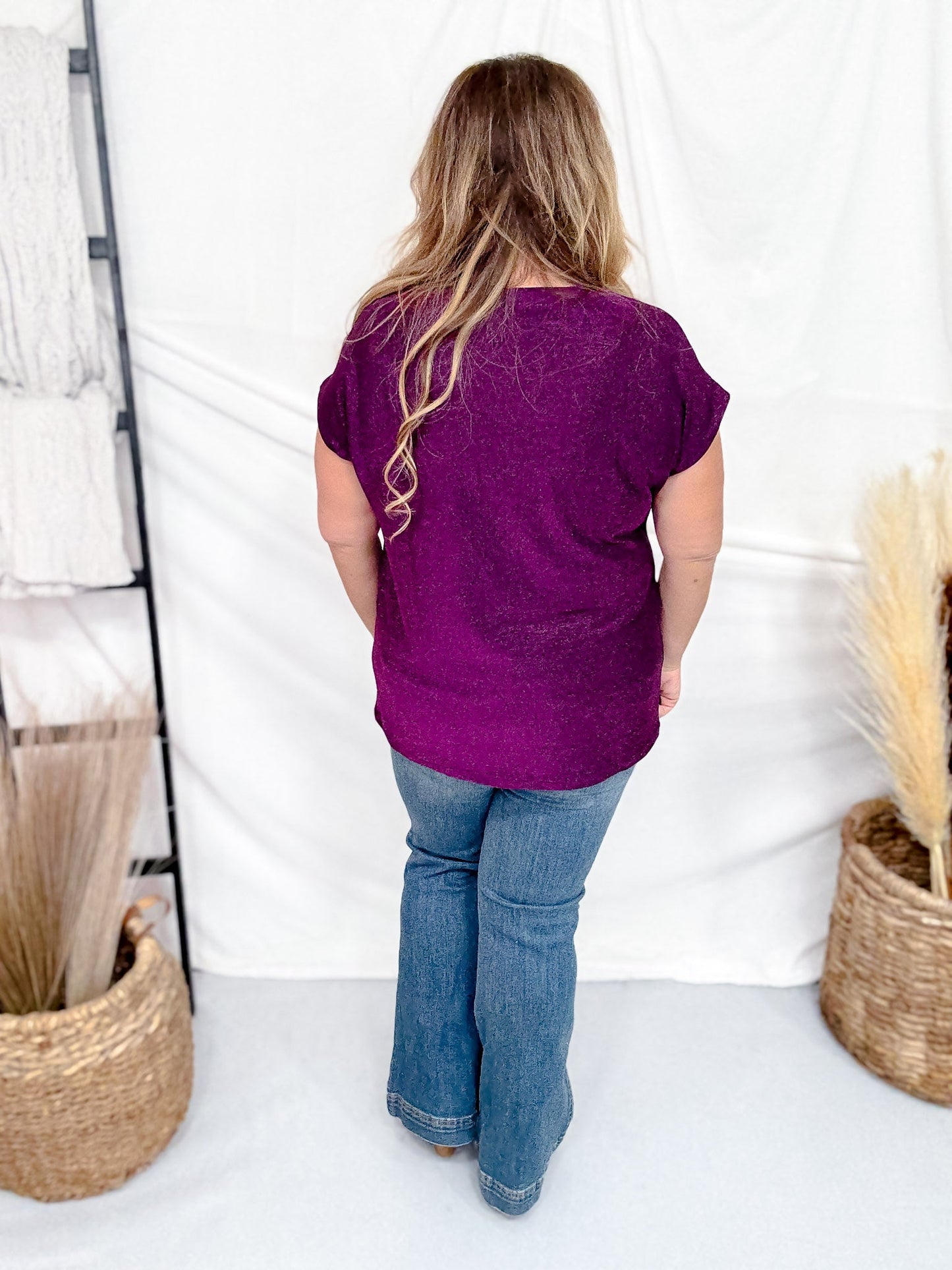 Shimmery Purple Cap Sleeve Top With Round Neckline - Whiskey Skies - SEW IN LOVE