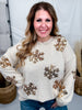 Shimmery Sand Sweater With Gold Sequin Snowflakes - Whiskey Skies - WHITE BIRCH