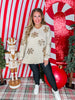 Shimmery Sand Sweater With Gold Sequin Snowflakes - Whiskey Skies - WHITE BIRCH