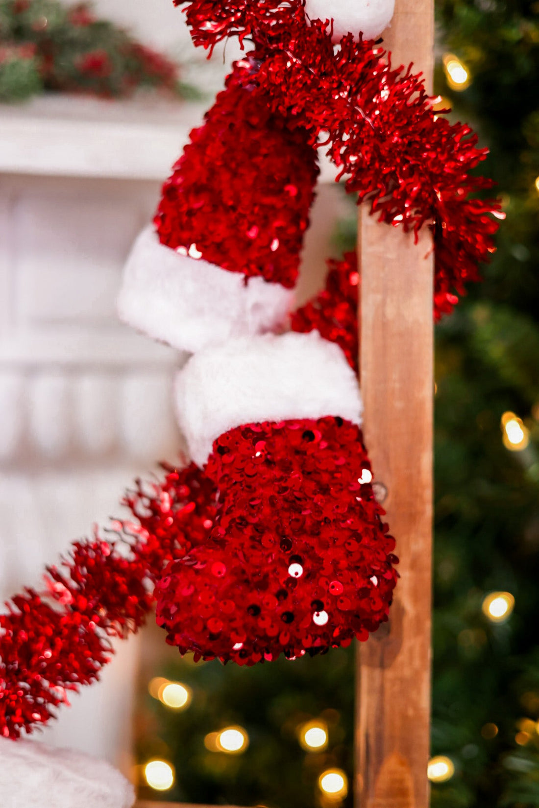 Shining Red Stocking & Santa Hat Garland - Whiskey Skies - SULLIVANS