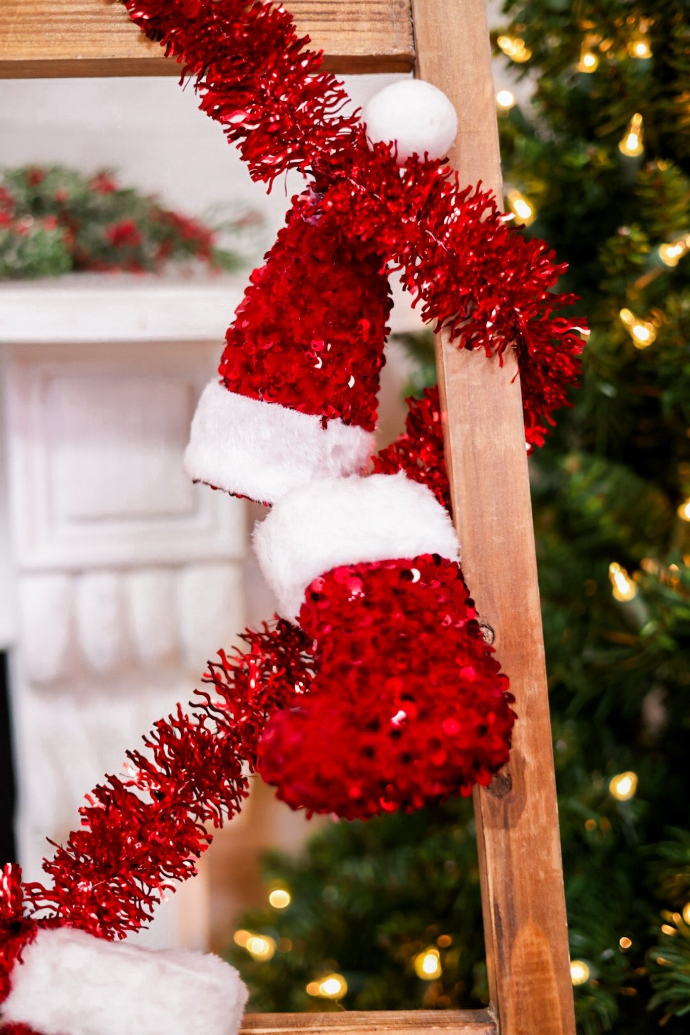 Shining Red Stocking & Santa Hat Garland - Whiskey Skies - SULLIVANS