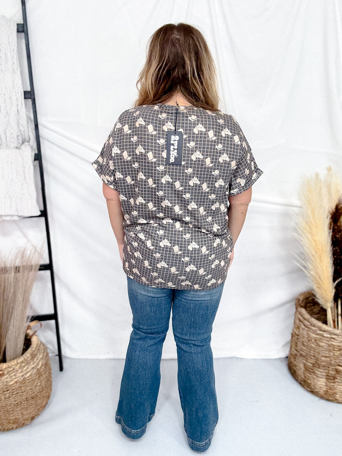 Short Cuffed Sleeve Boots, Hats, & Horses Tunic Top - Whiskey Skies - 2 FLY CO.