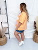 Short Sleeve Apricot Pullover Top with Floral Patchwork - Whiskey Skies - ODDI