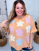 Short Sleeve Apricot Pullover Top with Floral Patchwork - Whiskey Skies - ODDI