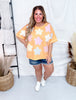 Short Sleeve Apricot Pullover Top with Floral Patchwork - Whiskey Skies - ODDI