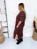 Short Sleeve Black & Mocha Ribbed Checkered Midi Dress - Whiskey Skies - JADE BY JANE