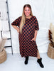 Short Sleeve Black & Mocha Ribbed Checkered Midi Dress - Whiskey Skies - JADE BY JANE