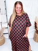 Short Sleeve Black & Mocha Ribbed Checkered Midi Dress - Whiskey Skies - JADE BY JANE