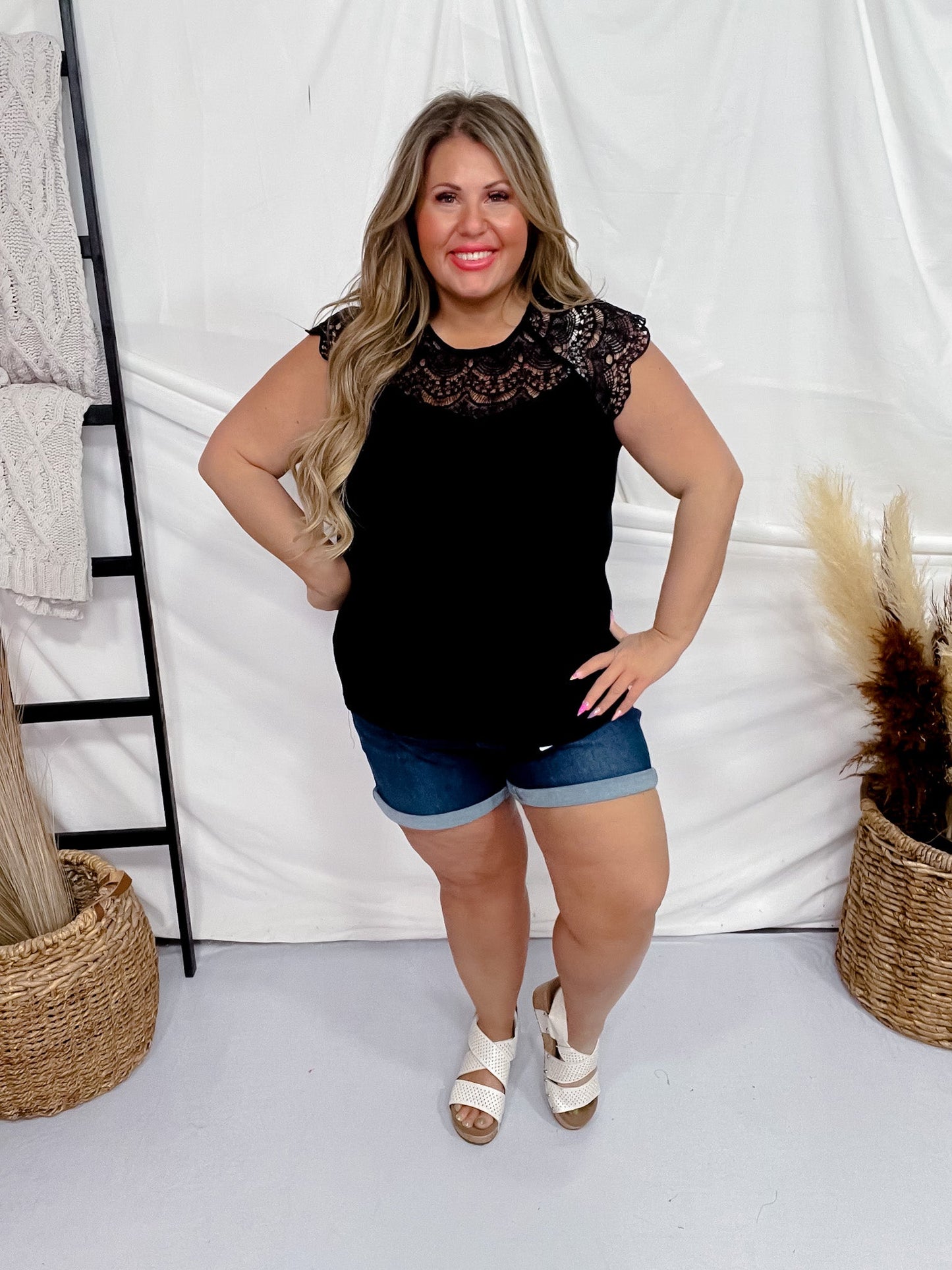 Short Sleeve Black Trim Lace Top - Whiskey Skies - SEW IN LOVE