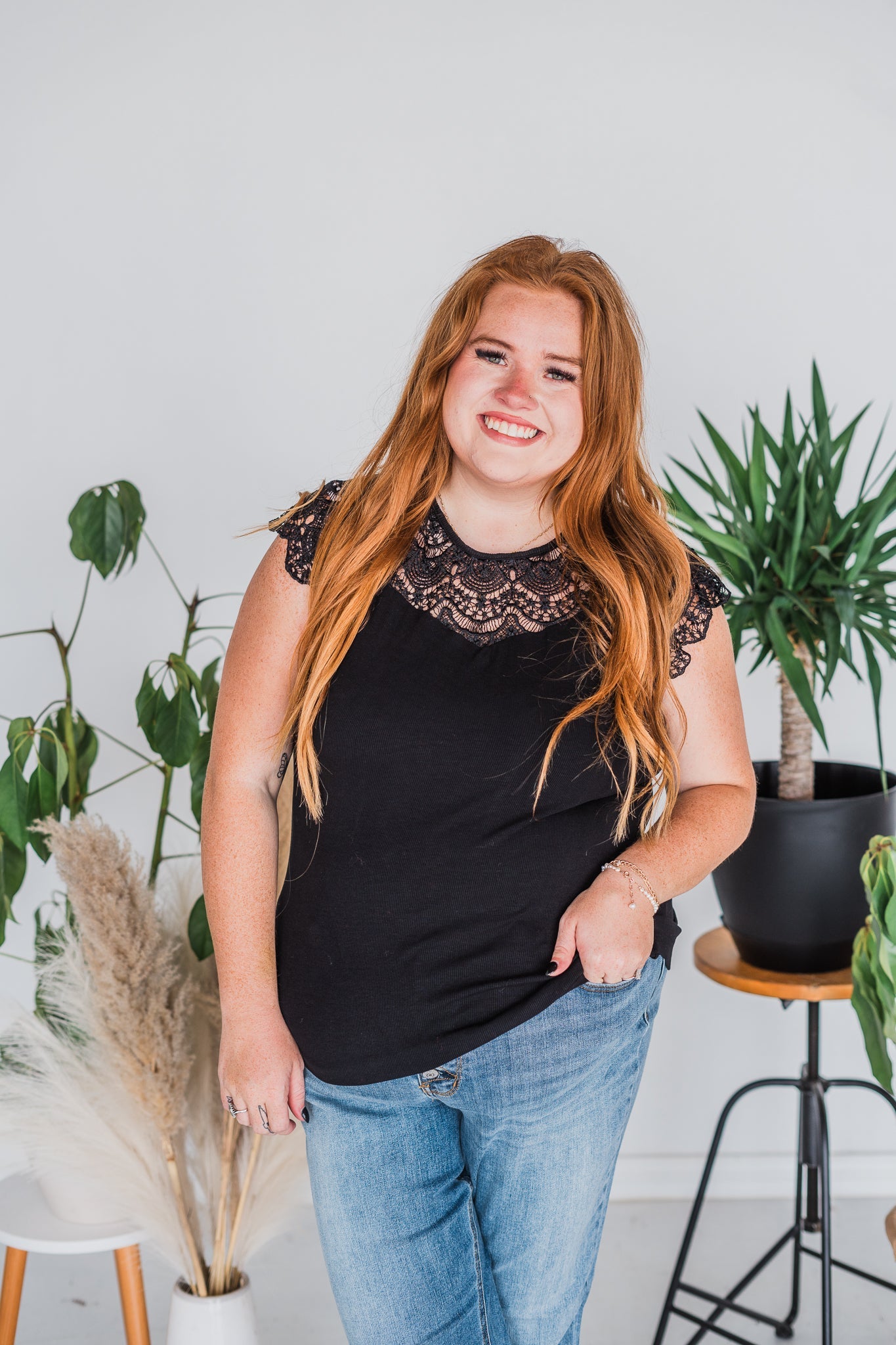Short Sleeve Black Trim Lace Top - Whiskey Skies - SEW IN LOVE