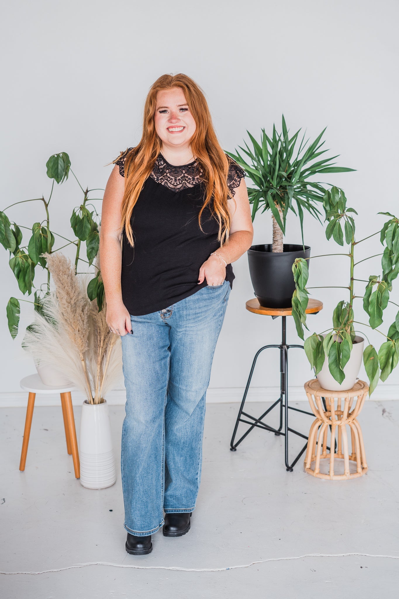 Short Sleeve Black Trim Lace Top - Whiskey Skies - SEW IN LOVE