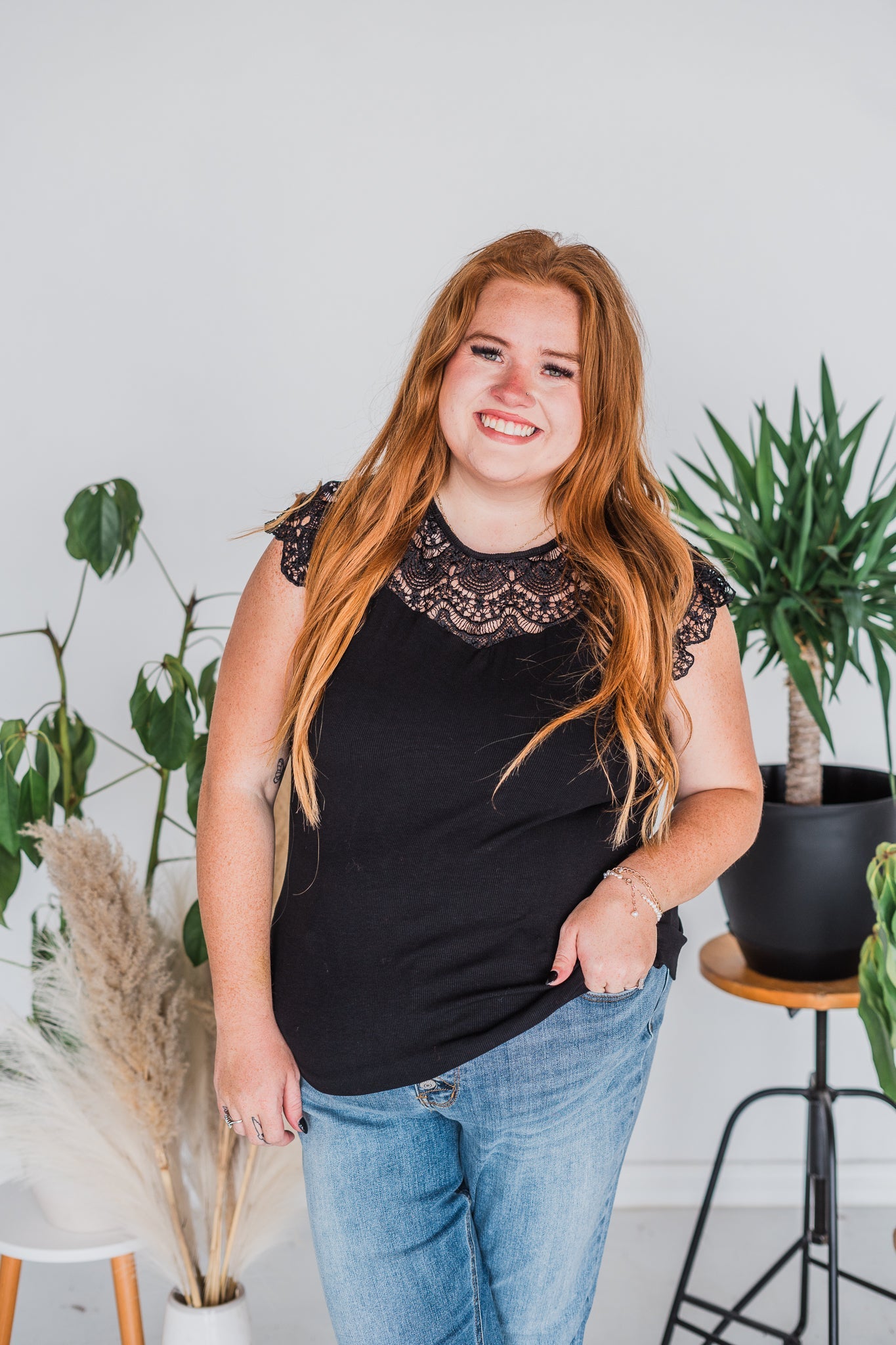 Short Sleeve Black Trim Lace Top - Whiskey Skies - SEW IN LOVE