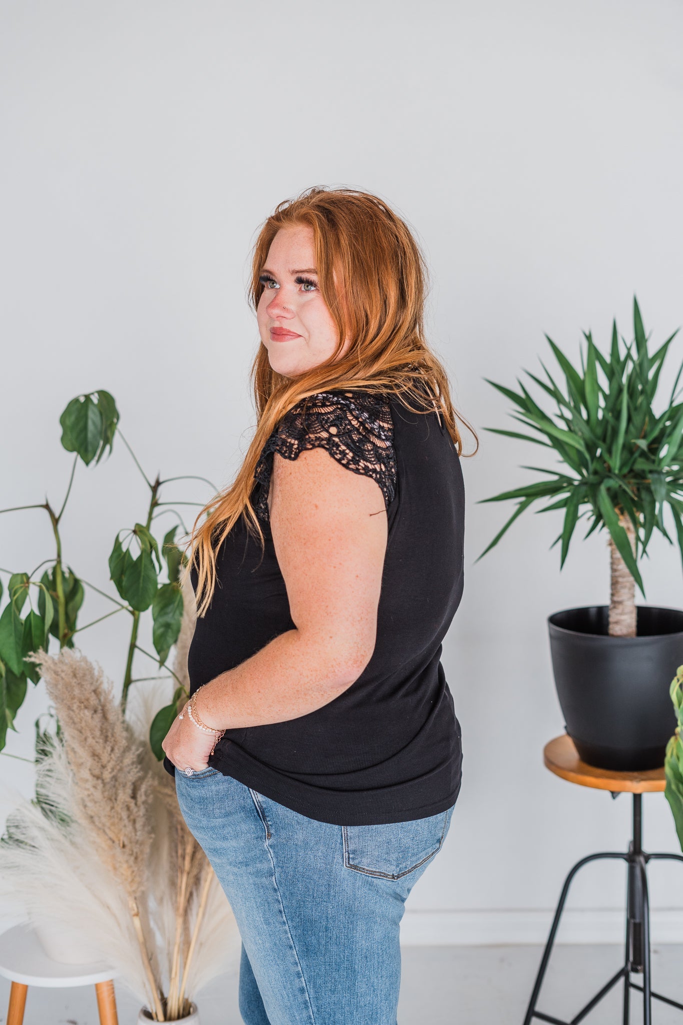 Short Sleeve Black Trim Lace Top - Whiskey Skies - SEW IN LOVE