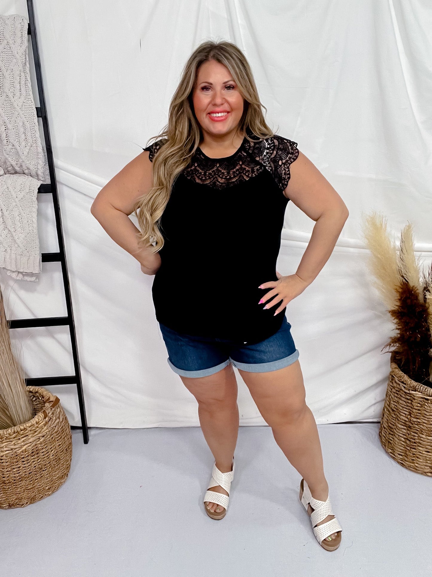Short Sleeve Black Trim Lace Top - Whiskey Skies - SEW IN LOVE