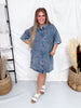 Short Sleeve Denim Dress With Cherry Embroidery - Whiskey Skies - SEW IN LOVE