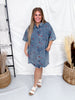 Short Sleeve Denim Dress With Cherry Embroidery - Whiskey Skies - SEW IN LOVE