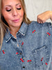 Short Sleeve Denim Dress With Cherry Embroidery - Whiskey Skies - SEW IN LOVE